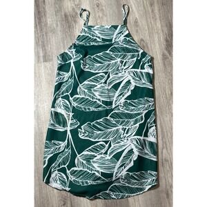 Green Palm Leaf Print Sleeveless Mini‎ Dress Tropical Summer Casual